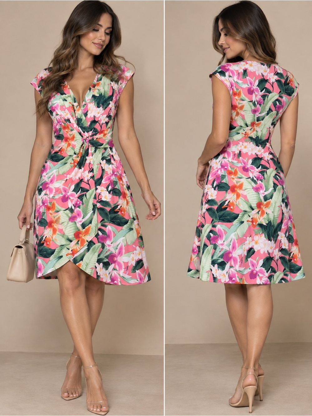 Tommy Bahama Pink Floral Midi Dress with Twist Front